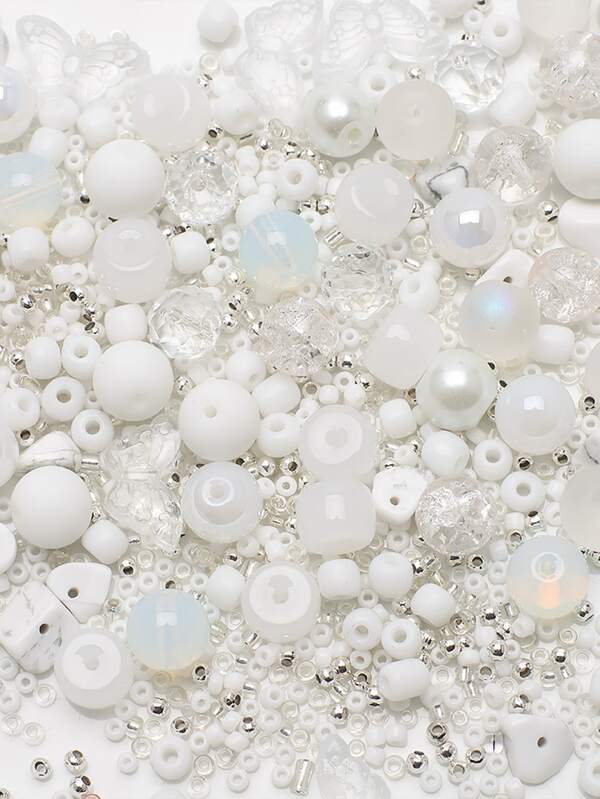 42g/Pack Multi-Style White Glass Beads Mix, DIY Necklace, Bracelet Jewelry Findings, Crafting Materials For Women Accessories