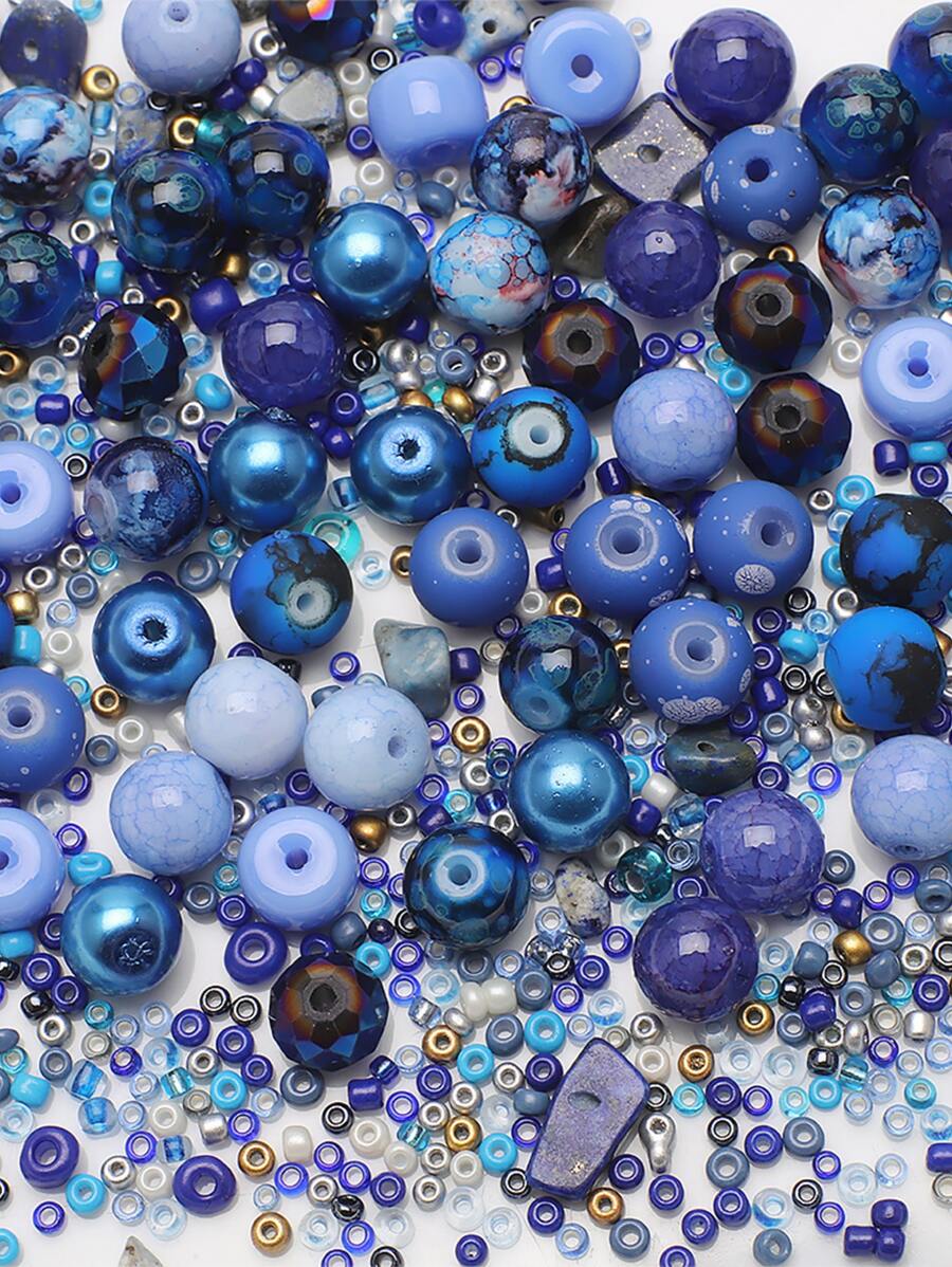 42 غ / عبوة خليط من حبات الزجاج ذات درجات اللون الأزرق، إكسسوارات لصناعة المجوهرات DIY للنساء، لصنع القلائد والأساور والأعمال اليدوية - الأزرق - مشاهدة 1