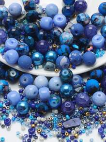 42 غ / عبوة خليط من حبات الزجاج ذات درجات اللون الأزرق، إكسسوارات لصناعة المجوهرات DIY للنساء، لصنع القلائد والأساور والأعمال اليدوية - الأزرق - مشاهدة 2