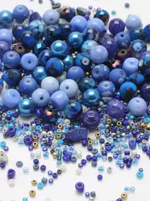 42 غ / عبوة خليط من حبات الزجاج ذات درجات اللون الأزرق، إكسسوارات لصناعة المجوهرات DIY للنساء، لصنع القلائد والأساور والأعمال اليدوية - الأزرق - مشاهدة 7