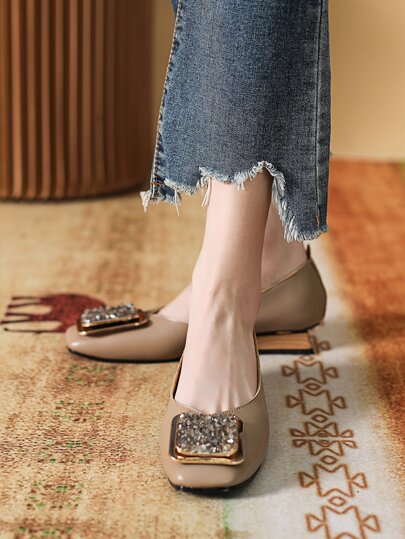 Ballerine con decorazione di strass, punta quadrata, per autunno/inverno