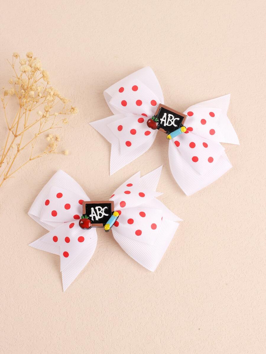 2入組小女童波卡圓點蝴蝶結裝飾髮夾適用於後至開學季 - 彩色 - 查看 1