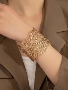 Hollow Out Twist Design Cuff Bangle - Yellow Gold - View 1