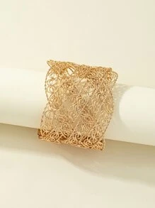 Hollow Out Twist Design Cuff Bangle - Yellow Gold - View 2