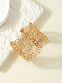 Hollow Out Twist Design Cuff Bangle - Yellow Gold - View 4