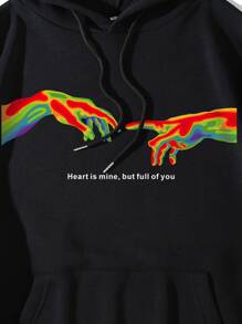 Manfinity Dauomo Áo nỉ Nam Dây kéo Túi Con số Slogan Giải trí - màu đen - Xem 3