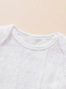 Newborn Baby Boy Solid Textured Jumpsuit & hat - White - View 3