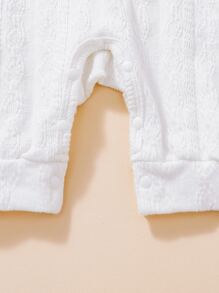 Newborn Baby Boy Solid Textured Jumpsuit & hat - White - View 7