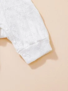 Newborn Baby Boy Solid Textured Jumpsuit & hat - White - View 8