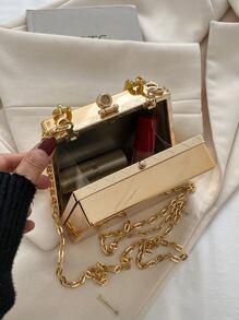 Túi đeo chéo Nữ màu trơn Chuỗi Mốt - Vàng - Xem 4