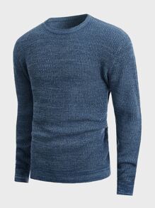 Manfinity Men Round Neck Marled Knit Jumper - Dusty Blue - View 1