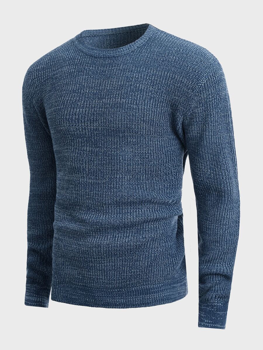 Manfinity Men Round Neck Marled Knit Jumper - Dusty Blue - View 1