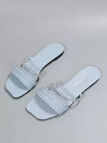 Sandal đế bằng dệt tay kiểu Âu và Mỹ, đính đá sọc, dành cho nữ, nhẹ, thoải mái, chống trơn trượt, thích hợp cho trang phục đi biển và trang phục mùa hè. - Màu xanh lam - Xem 7