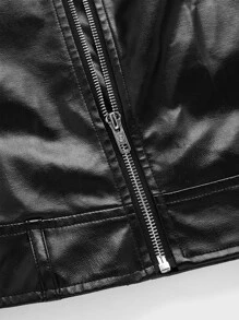 Manfinity VCAY 宽松男士 PU 皮革拉链扣带腰带摩托车夹克 - 黑色 - 查看 5