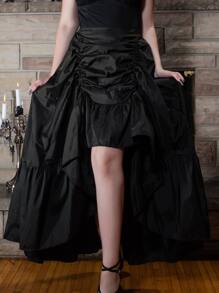 Scarlet Darkness Ruched Asymmetrical Hem Skirt - Black - View 1