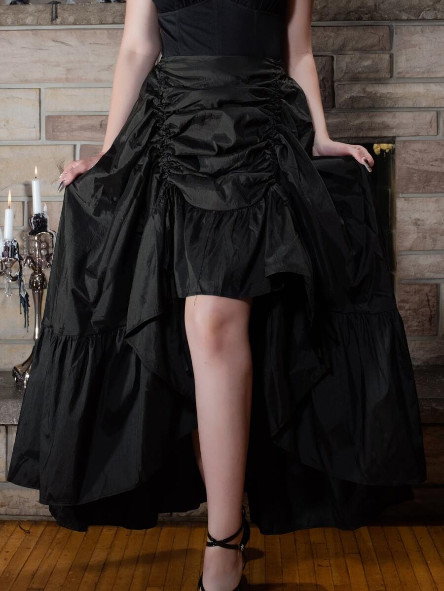 Scarlet Darkness Ruched Asymmetrical Hem Skirt - Black - View 1