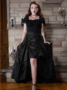 Scarlet Darkness Ruched Asymmetrical Hem Skirt - Black - View 3