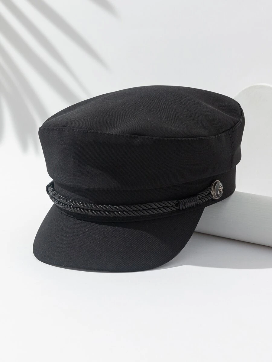 1 chiếc Mũ Newsboy họa tiết mỏ neo bện màu trơn cho nữ, phong cách Hàn Quốc thời trang để đội hàng ngày và kết hợp - màu đen - Xem 1