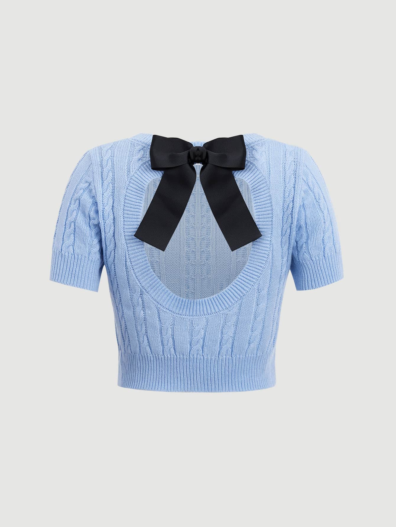 SHEIN MOD Cut Out Bow Back Crop Knit Top - Blue - View 1
