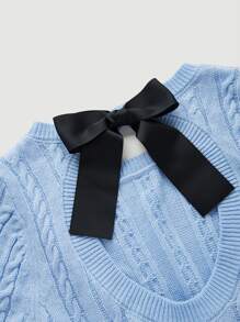 SHEIN MOD Cut Out Bow Back Crop Knit Top - Blue - View 4