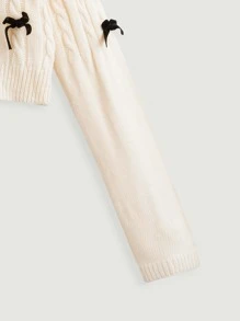 SHEIN MOD 春假杏色蝴蝶结细节麻花针织毛衣，秋冬长袖上衣 - 米色 - 查看 3