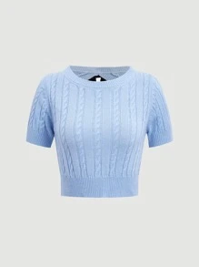 SHEIN MOD Cut Out Bow Back Crop Knit Top - Blue - View 5