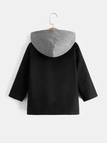 SHEIN 小男童連帽粗花呢花呢外套 - 黑色 - 查看 2