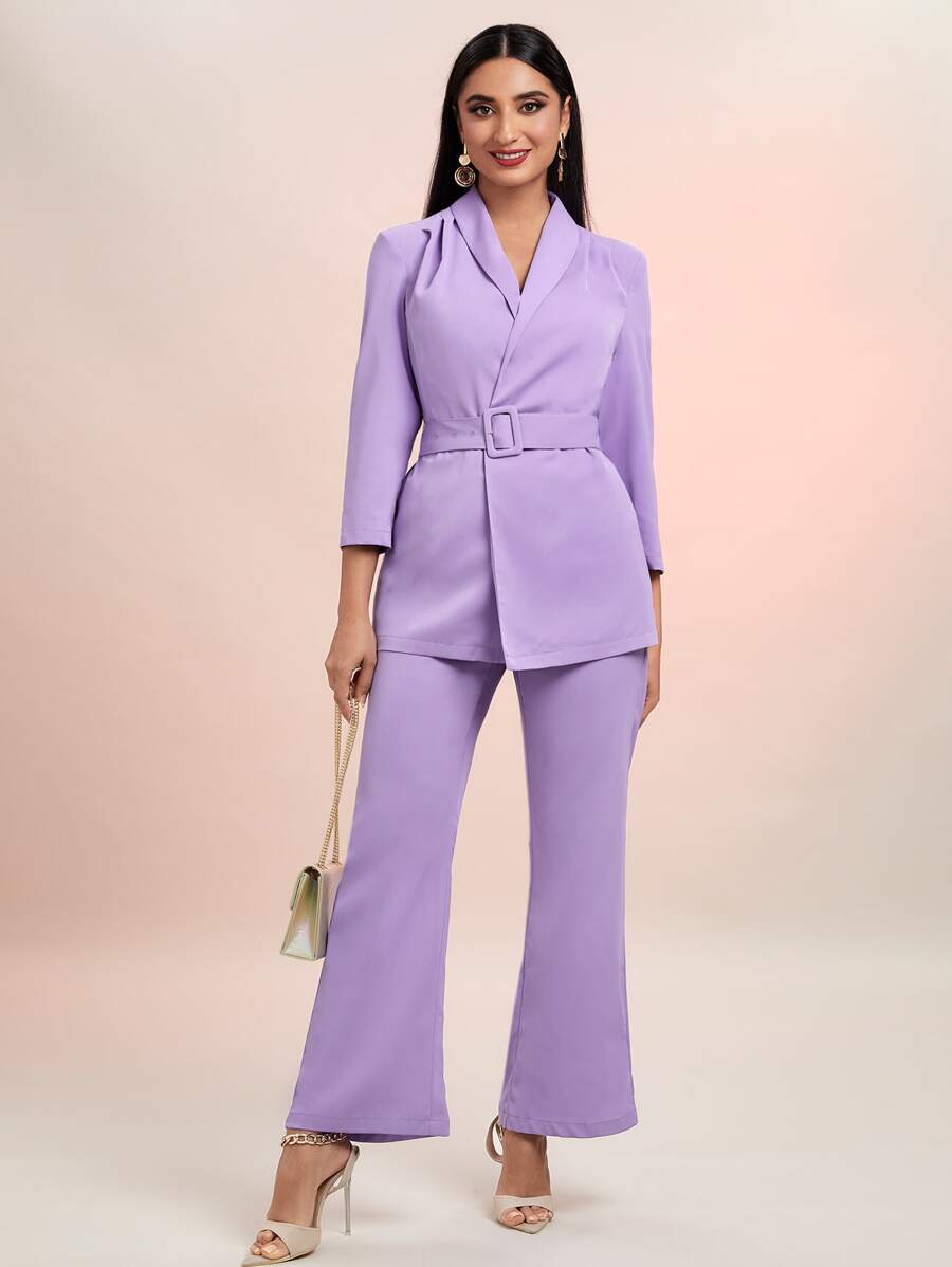 Modelyn Bộ âu phục nữ Thắt lưng màu trơn Thanh lịch - Màu Lilac Tím - Xem 1