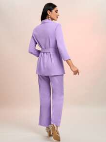 Modelyn Bộ âu phục nữ Thắt lưng màu trơn Thanh lịch - Màu Lilac Tím - Xem 2