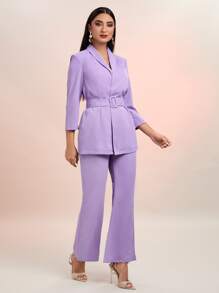 Modelyn Bộ âu phục nữ Thắt lưng màu trơn Thanh lịch - Màu Lilac Tím - Xem 3
