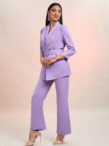 Modelyn Bộ âu phục nữ Thắt lưng màu trơn Thanh lịch - Màu Lilac Tím - Xem 4