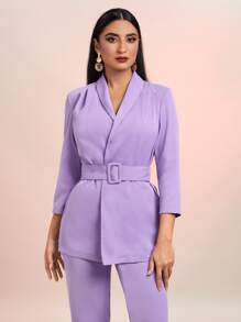 Modelyn Bộ âu phục nữ Thắt lưng màu trơn Thanh lịch - Màu Lilac Tím - Xem 5