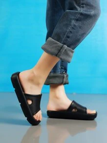 Boys Minimalist Cut Out Slides - Black - View 2