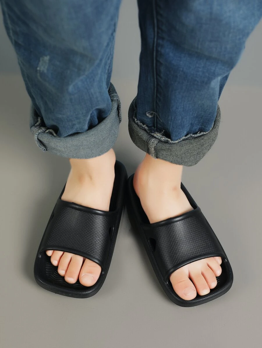 Boys Minimalist Cut Out Slides - Black - View 1