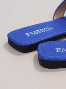 Giày đế bằng PU màu đỏ giản dị đơn giản thoải mái hở mũi giày cỡ lớn 35-43 thời trang cho đi biển hàng ngày - Màu xanh lam - Xem 4