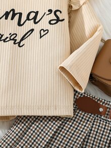 Baby Letter Graphic Ruffle Trim Tee & Plaid Pleated Skirt - Multicolor - View 5