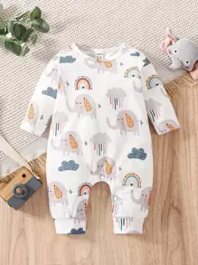 Bộ đồ liền thân họa tiết voi và mây thường ngày cho bé trai - trắng - Xem 1