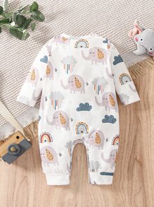 Bộ đồ liền thân họa tiết voi và mây thường ngày cho bé trai - trắng - Xem 2