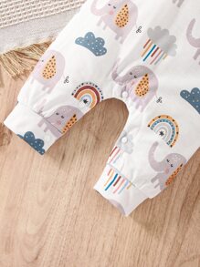 Bộ đồ liền thân họa tiết voi và mây thường ngày cho bé trai - trắng - Xem 3