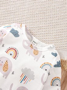 Bộ đồ liền thân họa tiết voi và mây thường ngày cho bé trai - trắng - Xem 6