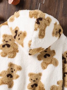 女孩熊圖案落肩袖連帽泰迪夾克 - 彩色 - 查看 3