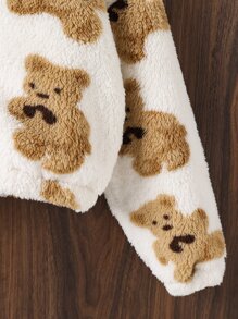 女孩熊圖案落肩袖連帽泰迪夾克 - 彩色 - 查看 4