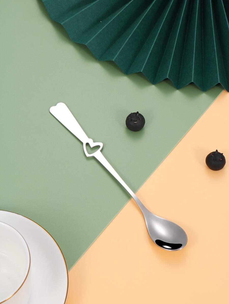 1入組愛心細節不銹鋼銀色情侶咖啡勺適用於禮品