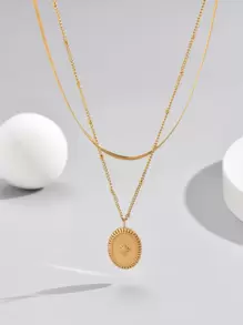 Collar De Neptuno De Acero Inoxidable Con Doble Capa Para Mujer Chapado En Oro De 18k, Adecuado Para Uso Diario Y Regalos En Festividades Para Amigos - Amarillo Oro - Ver 2