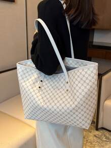 1pc 2025 New European & American Fashion Jacquard Patchwork Tote Bag, Large Capacity Travel Bag, Shopping Bag, Suitable For Women's Daily Use, Work Commute, Back To School, Vacation, Holiday, Date, Gift - 彩色 - 查看 2