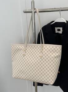 1pc 2025 New European & American Fashion Jacquard Patchwork Tote Bag, Large Capacity Travel Bag, Shopping Bag, Suitable For Women's Daily Use, Work Commute, Back To School, Vacation, Holiday, Date, Gift - 彩色 - 查看 3