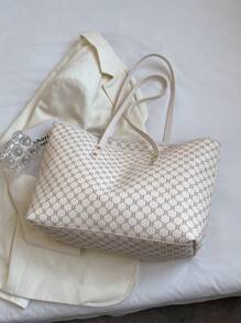 1pc 2025 New European & American Fashion Jacquard Patchwork Tote Bag, Large Capacity Travel Bag, Shopping Bag, Suitable For Women's Daily Use, Work Commute, Back To School, Vacation, Holiday, Date, Gift - 彩色 - 查看 4
