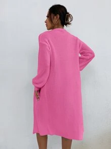 Chiquease Solid Casual Design Cardigan - Hot Pink - View 2