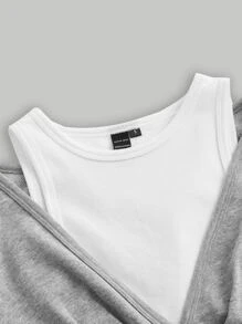 SHEIN MOD 2 In 1 Cut Out Hanky Hem Crop Sweatshirt - Grey - View 5