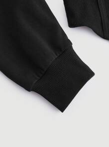 SHEIN MOD Solid Asymmetrical Hem Drop Shoulder Hoodie - Black - View 3